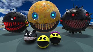 Pacman & Robot Pacman VS Two Spiky Monster Pacman !!