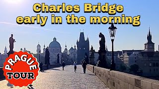 Charles Bridge without tourists! Walking tour of Prague, Czech Republic.