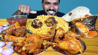 EATING SPICY MUTTON CURRY WITH MUTTON BIRYANI | CHICKEN CURRY, FISH CURRY, ROTI & GRAVY MUKBANG