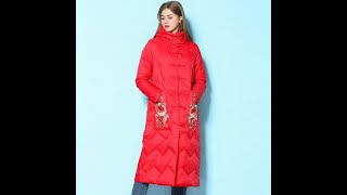 Зимний толстый теплый пуховик с вышивкой, большой красный капюшоном, женская модная длинная куртка - Видео от Women's clothing & Fashion Models