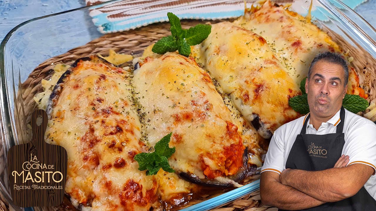 Berenjenas rellenas de pollo, muy ligeras y faciles de hacer