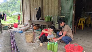 The daily life of an orphan boy, Chopping sugar cane to make sugar cane juice to sell