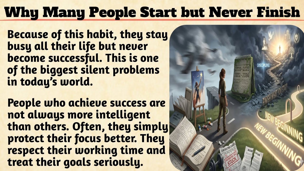 Why Many People Start but Never Finish | learn English | Improve Your English Fluency #englishvocab 