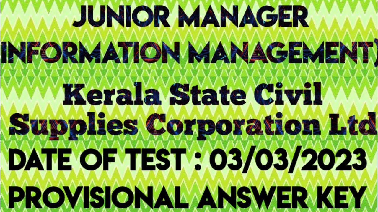 020/2023 || Answer Key ( Provisional) Junior Manager || Kerala state Civil Supplies Corporation Ltd