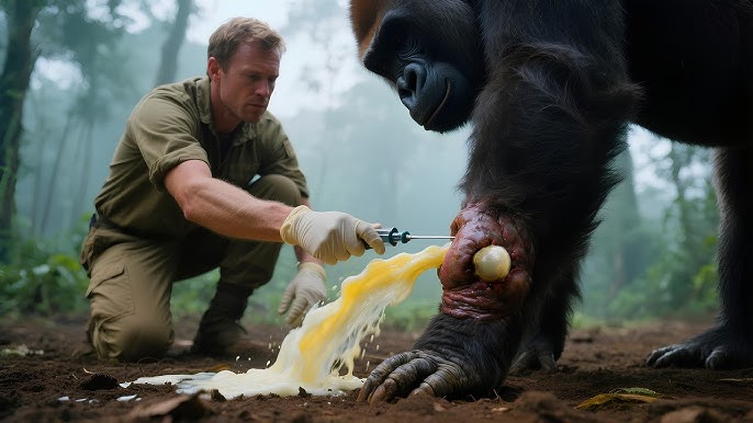 Rescuer saves gorilla with abscess in leg, what happens next makes the whole world heartbroken - YouTube