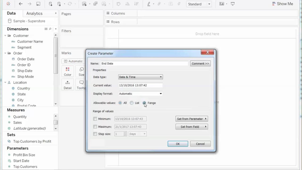 Creating a Filter for Start and End Dates Using Parameters