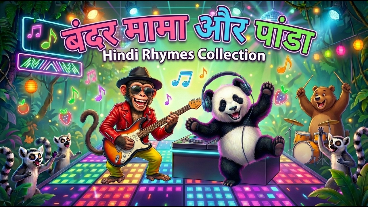 Bandar Mama Rockstar & Panda DJ 🎸🎧 बंदर मामा और पांडा डीजे | New Hindi Rhymes for Kids