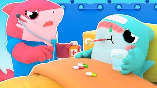 ¡BABY SHARK está enfermo y no quiere tomar su medicina! - Canción de hábitos saludables para niños