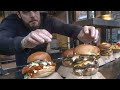 Double Burger Covered with Melting Cheese. Street Food of Camden Town, London
