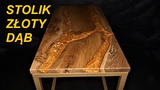 Golden Oak. Coffee table made of oak and golden epoxy resin - DIY