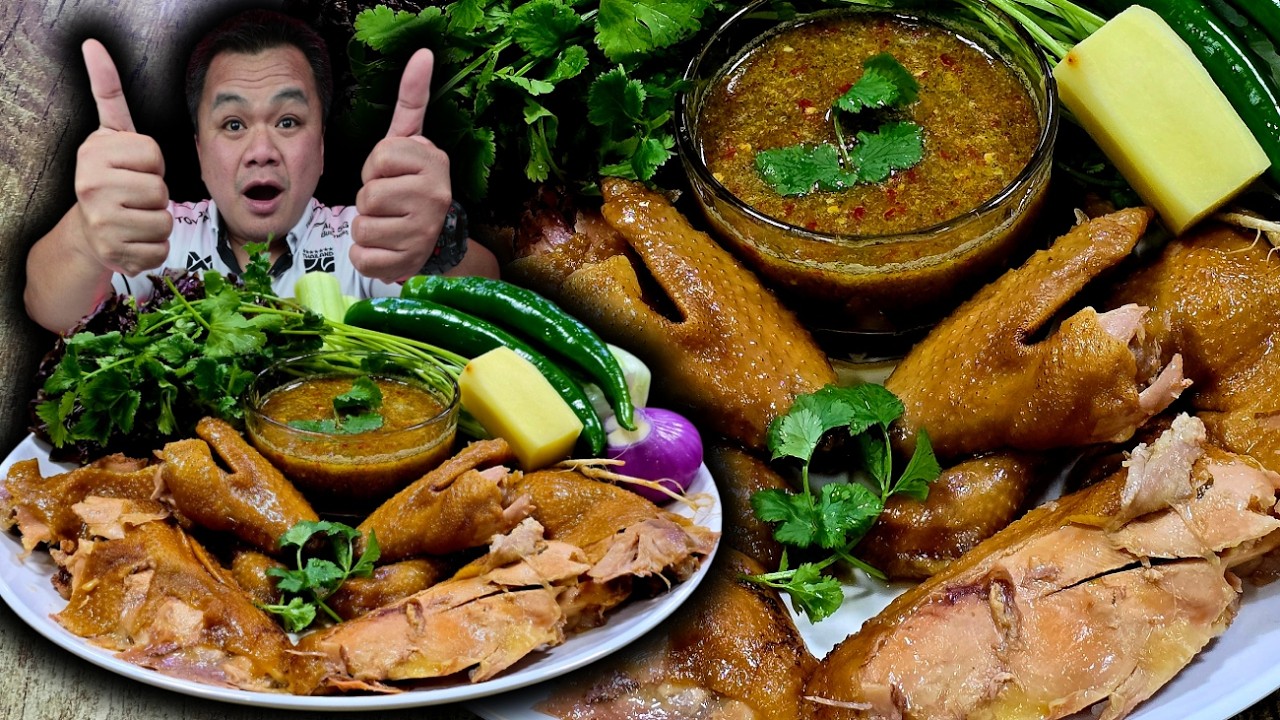 ไก่บ้านต้มน้ำปลาแซ่บๆหอมๆ กินกับน้ำจิ้มรสเด็ด #asmr