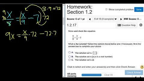 Solve x/8 = x/9 - 7 for x. College Algebra MyMathlab Homework