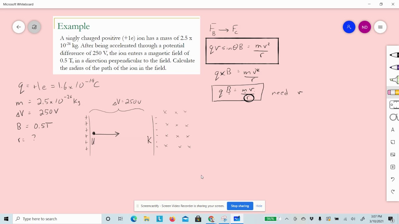calculate radius of a charged particle in Bfield. YouTube