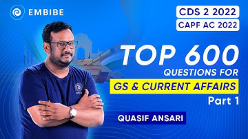Top 600 Questions of General Studies & Current Affairs | CDS & CAPF AC 2022 | Quasif Ansari | Part-1