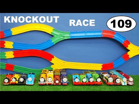 KNOCK-OUT RACE #109 Thomas & Friends Trackmaster and Plarail toy trains competition on Fenbo tracks