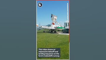 Agricultural Aircraft Takes Off from Grassy Makeshift Runway