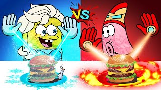 Hot VS Cold Food Challenge! |SPONGEBOB MUKBANG | MUKBANG ANIMATION | SLIME CAT