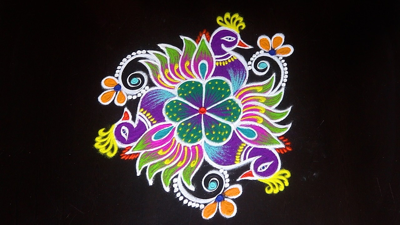 Peacock Rangoli kolam By AnithaRangoli|🌼rangoli || 🌺Kolam ||🌻Muggulu