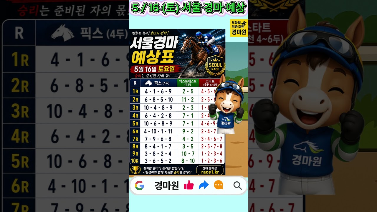 5/16 (토) 경마 원 서울 경마 오늘 흐름 좋다   #서울경마 #경마원 #경마예상