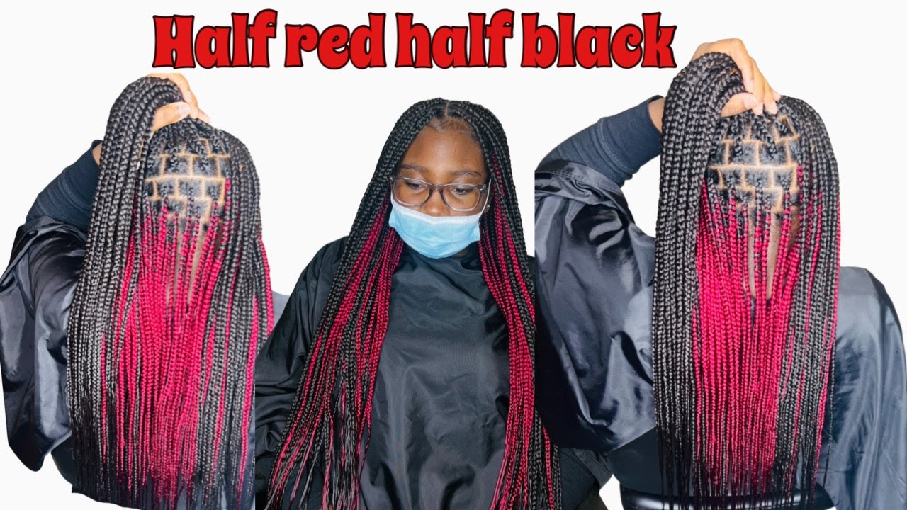 Very Detailed Red & Black Knotless Braids Tutorial Beginner Friendly Easy Braids Tutorial