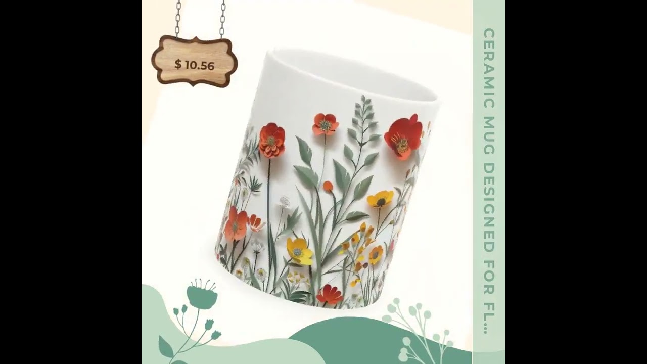Ceramic Mug Designed for Flower Lovers in 3D Pressed Flower Mug, Wildflowers Cottagecore, Flower ...