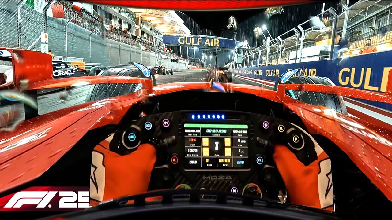 F1 25 BAHRAIN WET at NIGHT ! Triple Screen with Motion – PURE SIMRACING HEAVEN!
