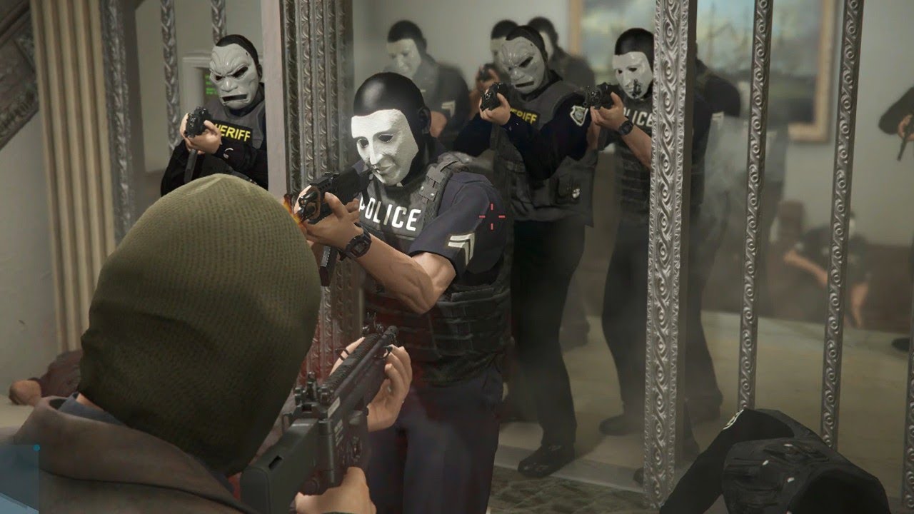 GTA 5 - Michael rampage shootout + epic five star cop battle - YouTube