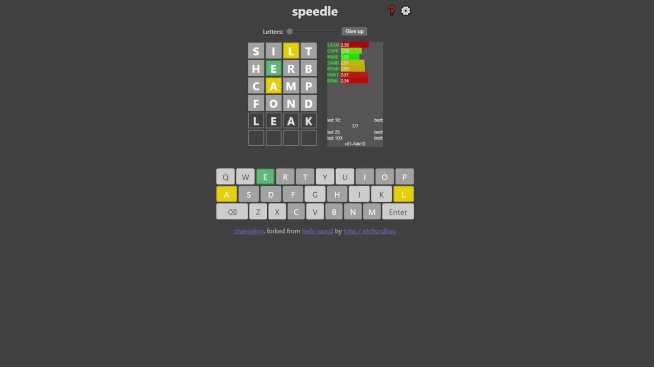 4 Letter Wordle Speedrun 19.89 (FWR)