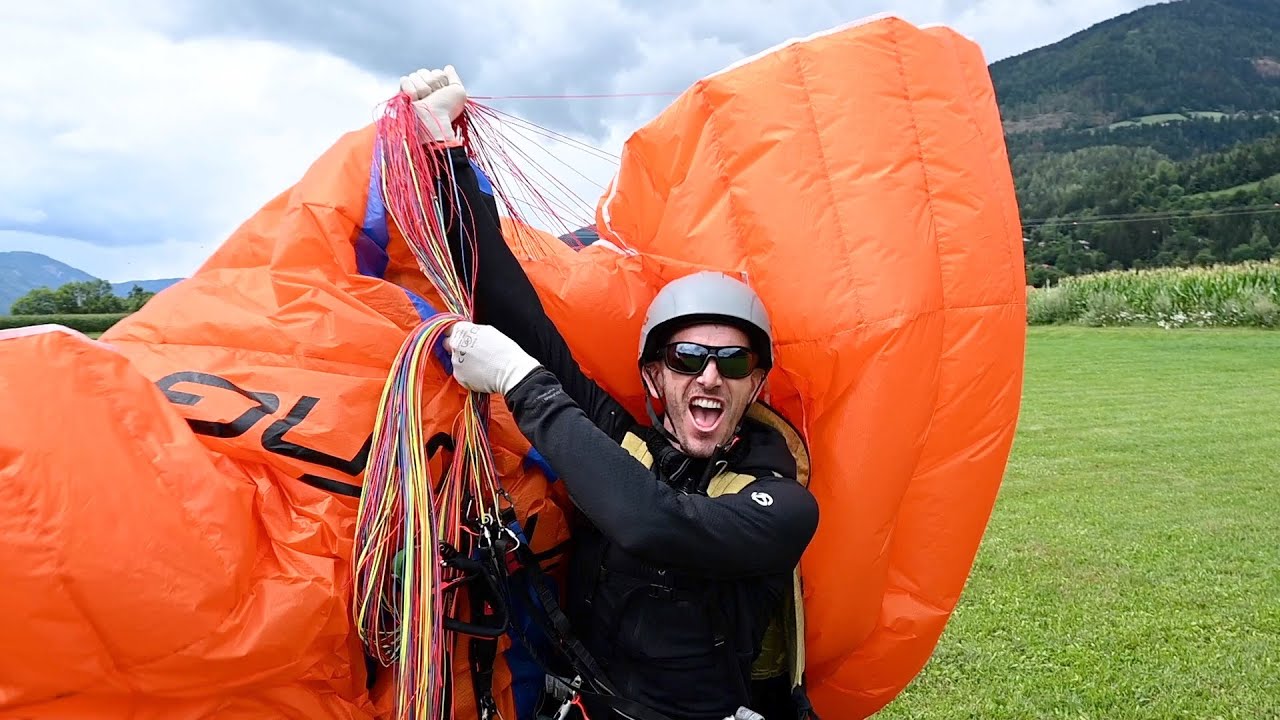 Eerste paraglidingvlucht. Heel spannend.