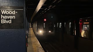 IND Queens Blvd: (F)(E)(R)(M) Trains AM Rush Hour Action @Woodhaven Boulevard