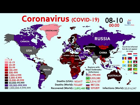 20 Million Coronavirus Cases U0026 700K Deaths Worldwide (Map Timelapse)
