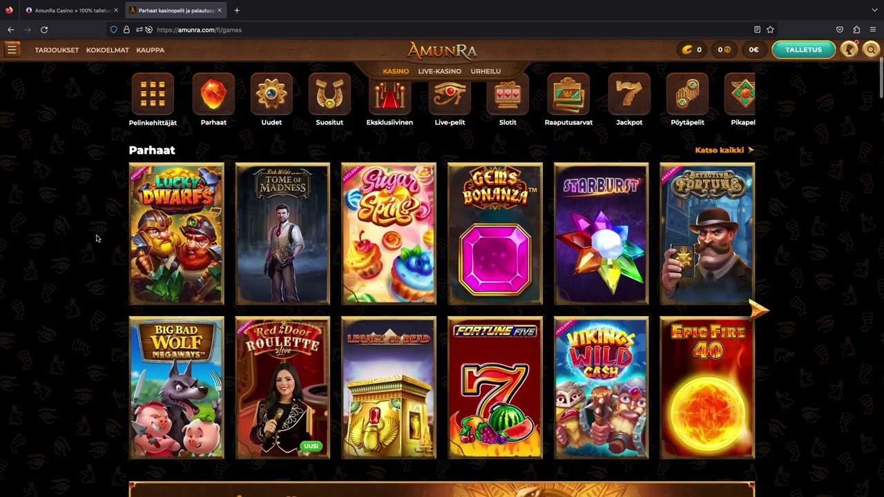 Amunra Casino interface showcasing games and bonuses