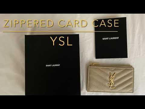 Saint Laurent Paris Fragments Zip Card Case In Coated Bark Leather