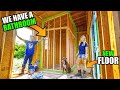 Bathroom FRAMING &amp; New SUBFLOOR! Couple Builds DIY TINY HOUSE! Off Grid