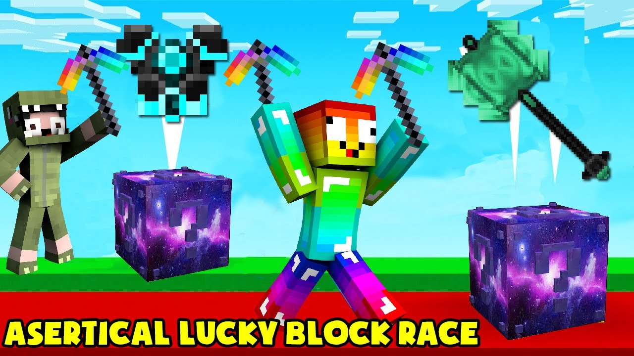 MINI GAME : ASERTICAL LUCKY BLOCK RACE ** NOOB VÀ KHANGG BẤT TỬ TRONG CUỘC CHẠY ĐUA ??