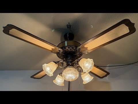 52” Tyeb ceiling fan - ornate with cane - antique brass
