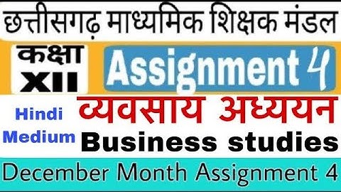 (व्यवसाय अध्ययन) Business Studies Assignment 4 Class 12 Hindi Medium class 12 December Assignment 4