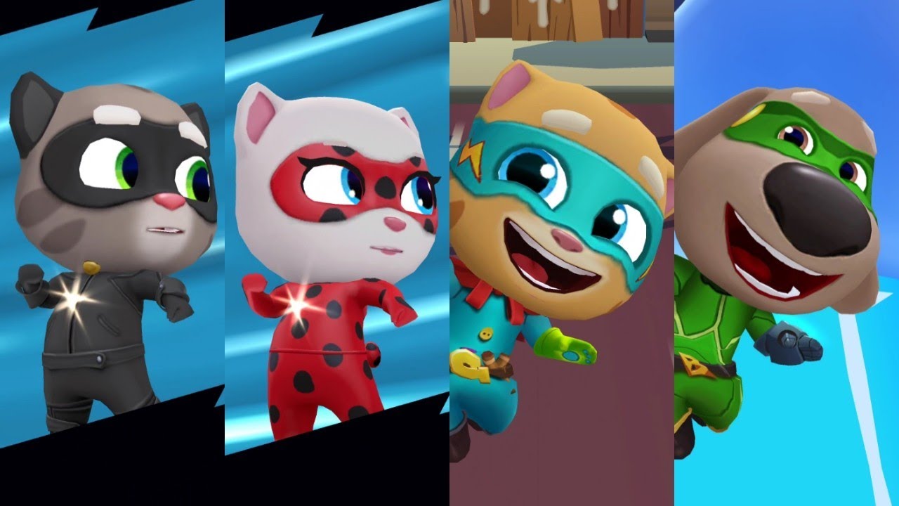 Talking Tom Hero Dash - Ben Vs Tom Vs Ginger Vs Angela Chasing Rakoon In Bosses Sky Worlds Challenge