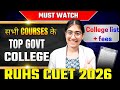 RUHS CUET 2026 | top govt college list and fees 