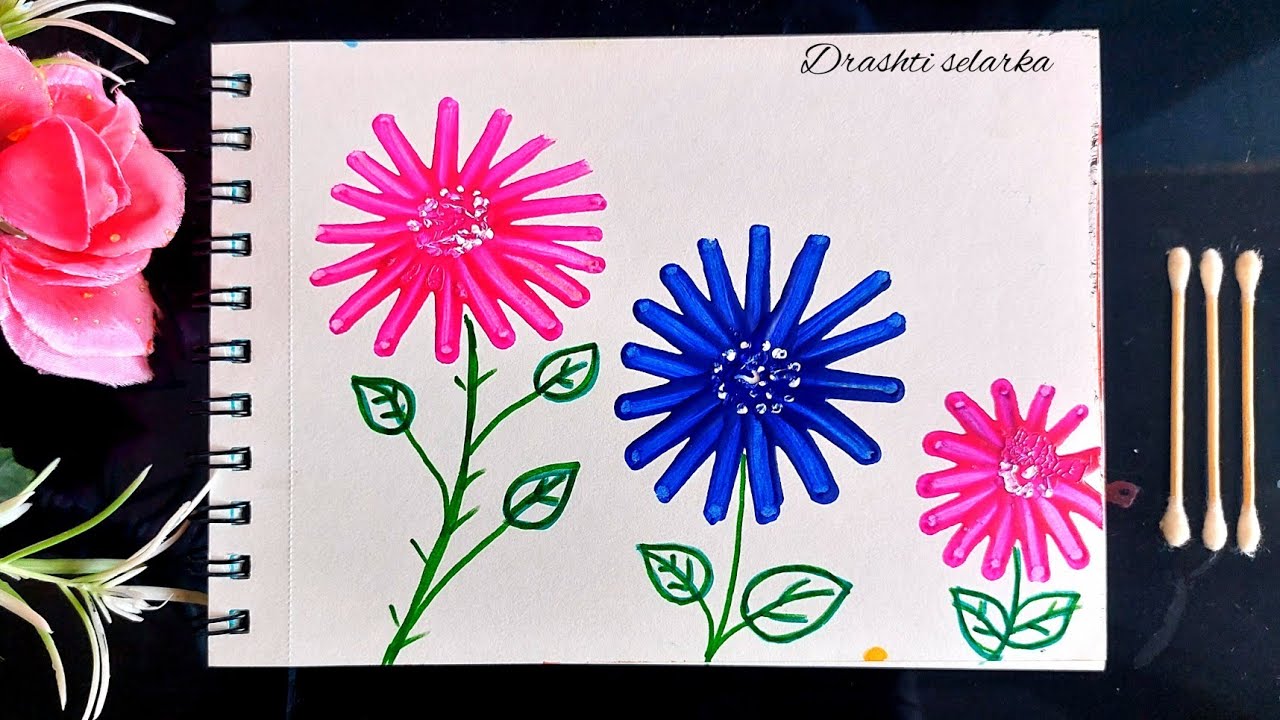 How To paint Flower Using Earbudscotton Buds painting Hacks Easy Technique To paint Flower
