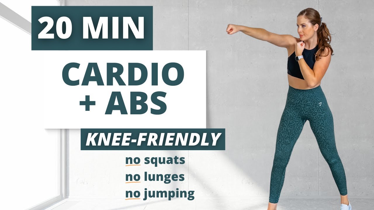 20 Min KNEE FRIENDLY NO REPEAT Cardio and Abs | low impact standing cardio | no squats, no lunges