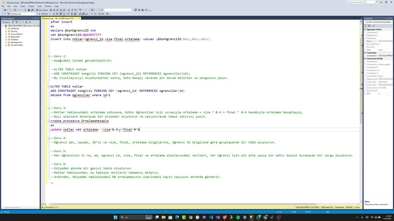 Veri Tabanı 2 Örnek Soru Çözümleri (Trigger,View,Procedure,Geçici Tablo)