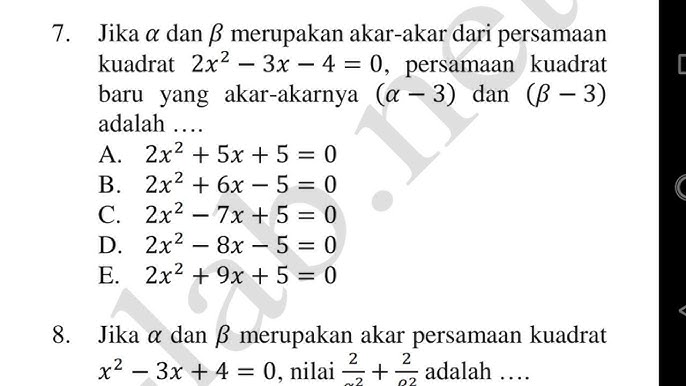 Contoh Soal Dan Jawaban Persamaan Kuadrat Baru | File PDF