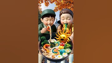 Squid Game AI eating colorful noodles edible slime ASMR #asmrRainbow #squidgame #squidgame2 #ai