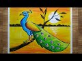 how to draw a peacock with oil pastel color,easy peacock drawing,sunset scenery drawing,bird drawing