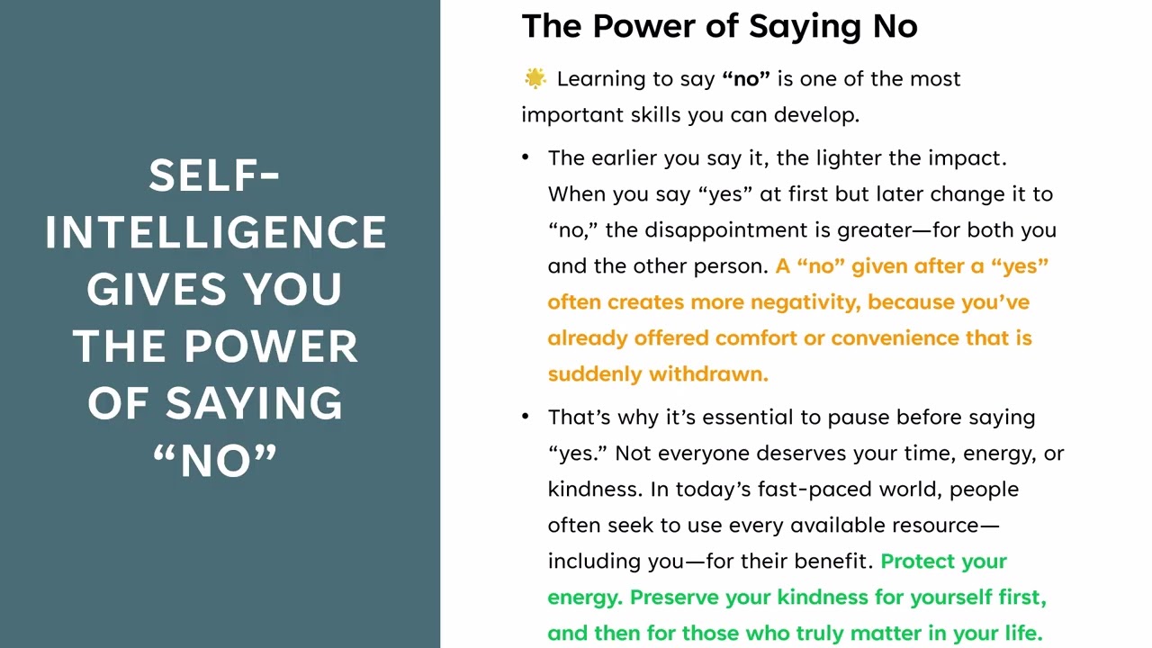 Self-Intelligence gives you the power of saying "NO"