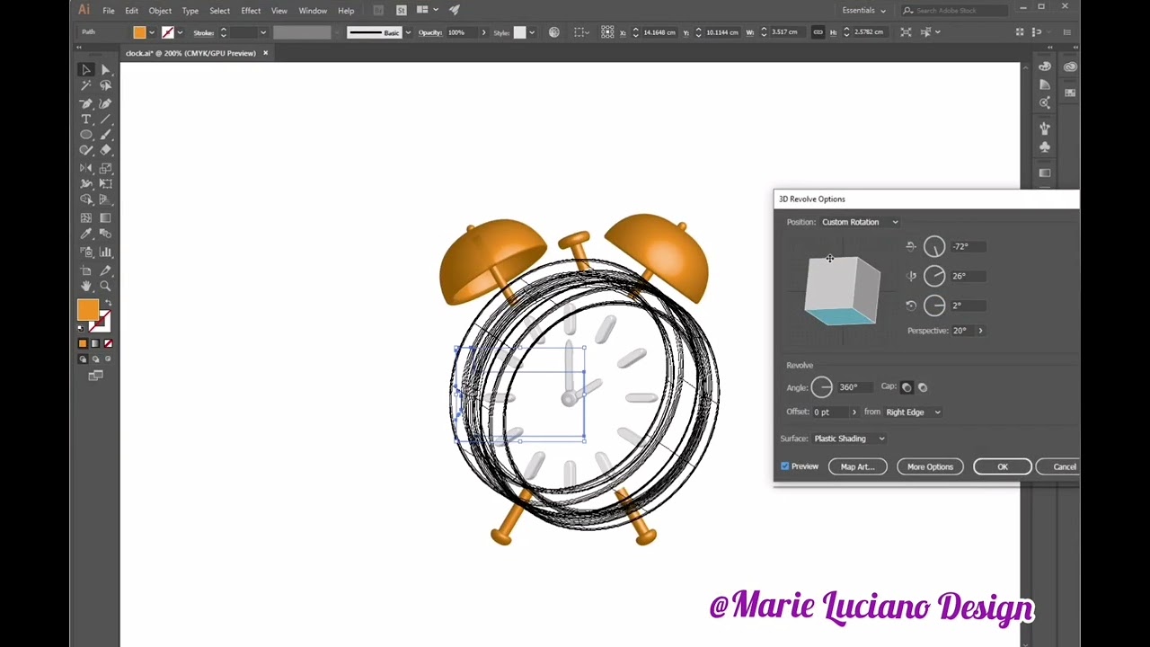 Adobe Illustrator 3D Tutorial - how to design a 3D alarm clock usign 3D effects speed tutorial
