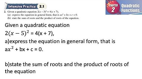 Quadratic Functions intensive practice 2.1 Q2 | latihan intensif 2.1 add maths form 4 | Textbook
