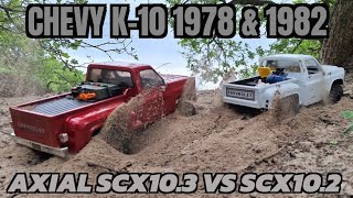 Having fun with old Chevy K-10 trucks // Axial SCX10.2 vs SCX10.3 // RC crawlers