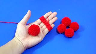 Pom Pom handmade without A Pom Pom maker | วิธีทำปอมปอม​ โดยใช้มือพัน​ แบบง่ายๆ